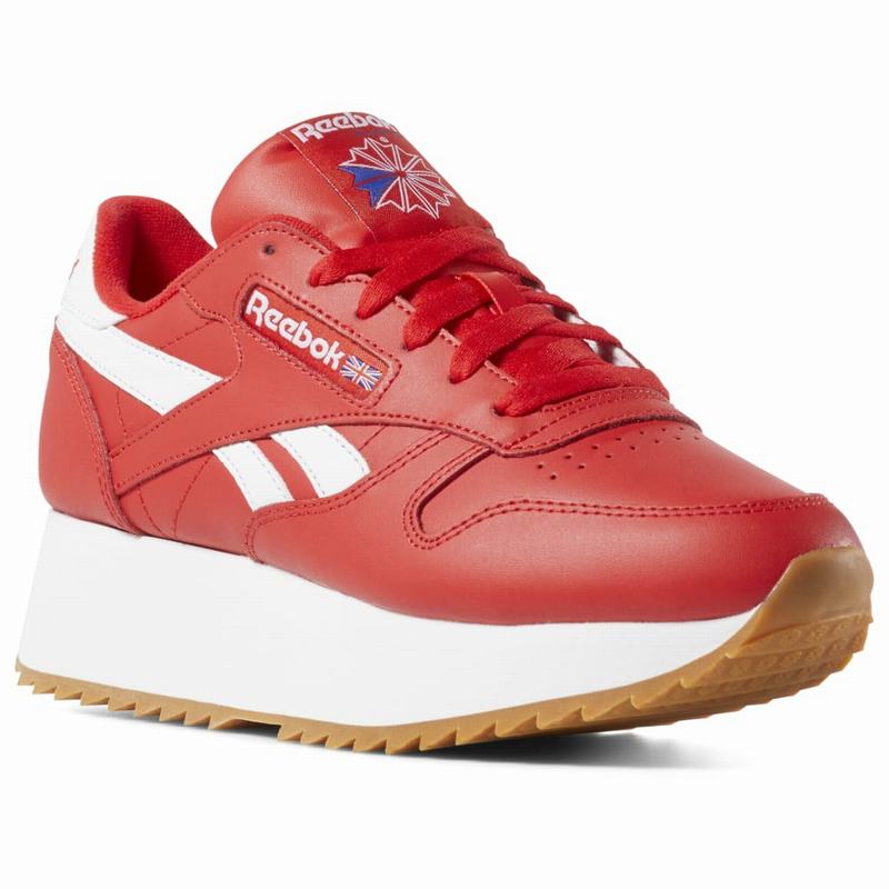 Reebok Classic Leather Double Tenisky Damske - Červené/Biele LR7118FA